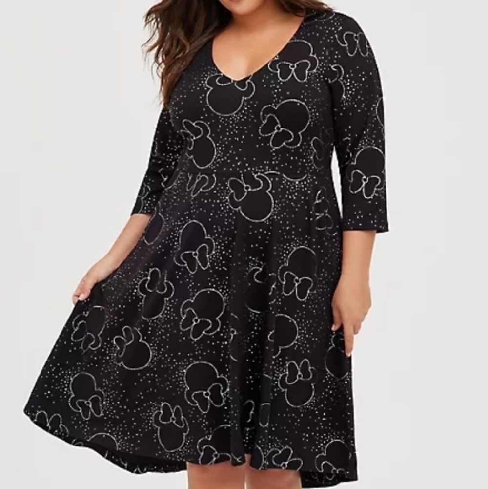 Torrid Minnie Mouse high low Skater dress Disney Black 1X - Picture 2 of 10